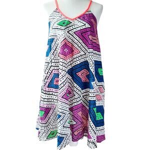Basta Surf Mini Dress Cotton Beach V-Neck Vibrant Geometric Graphic Womens Sz XS